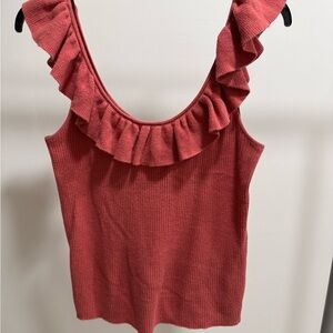 Madewell Ruffled Pink Coral Knit Top Sz L